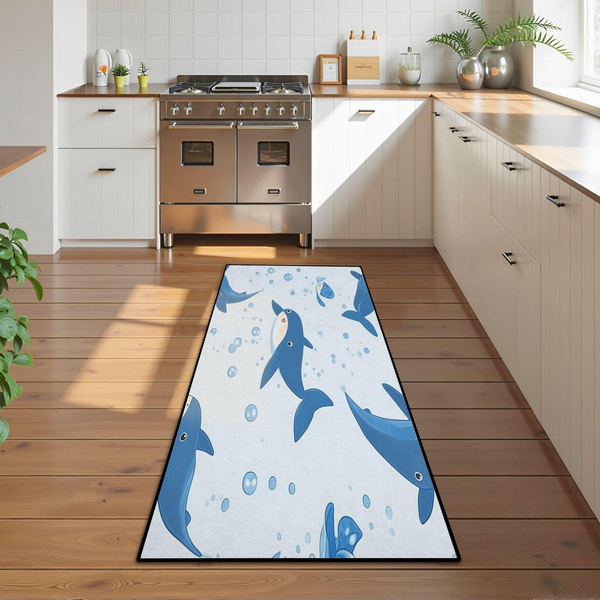 Runner Rug Washable 2x6 Seamless Pattern Fish Swimming Against Current Against Crowd Non-Slip Hallway Area Rug Indoor Outdoor Home Decor for Entryway Bathroom Kitchen Carpet Yoga Floor Mat