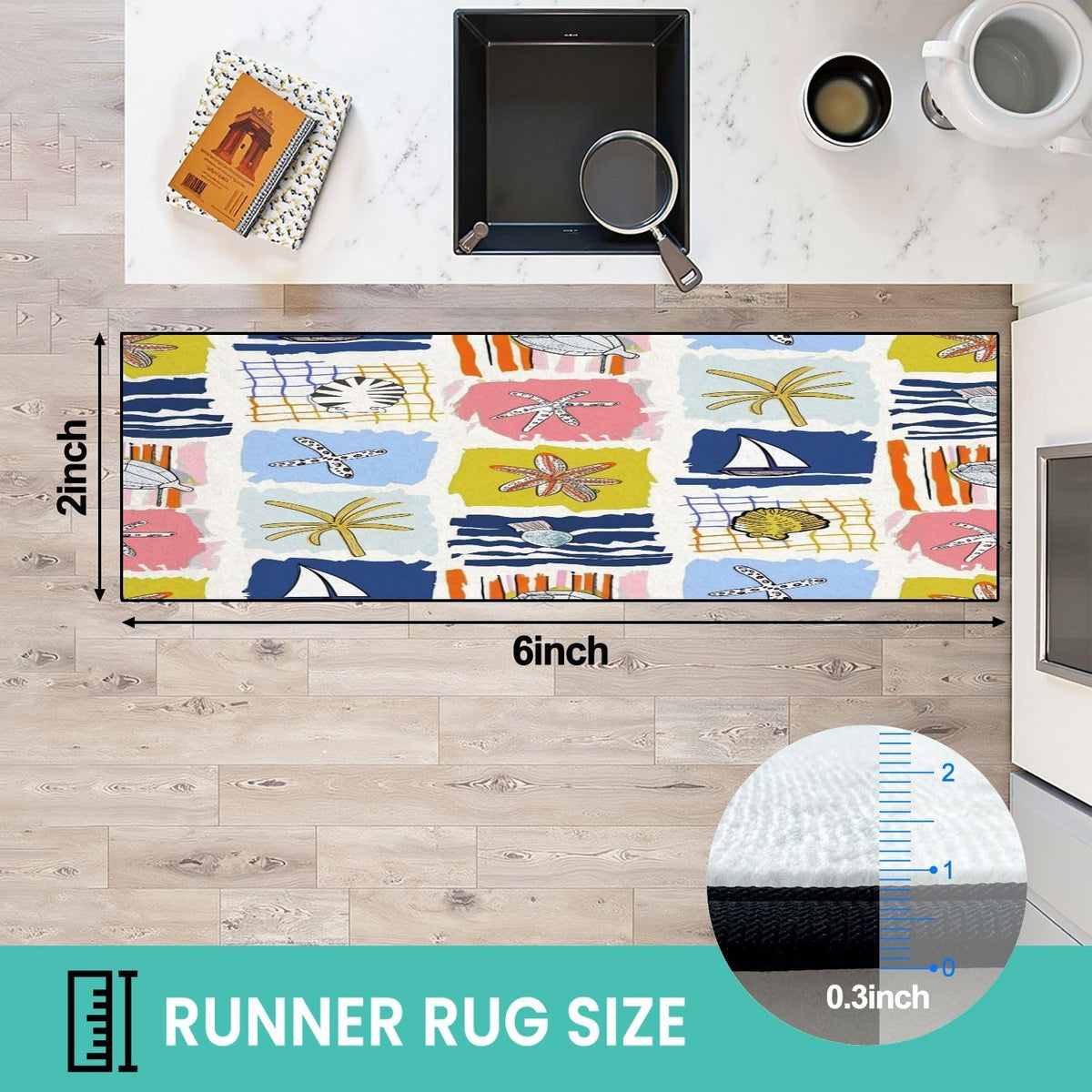 Runner Rug Washable 2x6 Seamless Pattern Fish Swimming Against Current Against Crowd Non-Slip Hallway Area Rug Indoor Outdoor Home Decor for Entryway Bathroom Kitchen Carpet Yoga Floor Mat