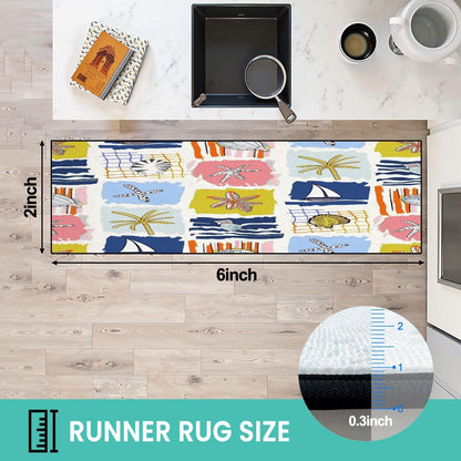 Runner Rug Washable 2x6 Seamless Pattern Fish Swimming Against Current Against Crowd Non-Slip Hallway Area Rug Indoor Outdoor Home Decor for Entryway Bathroom Kitchen Carpet Yoga Floor Mat