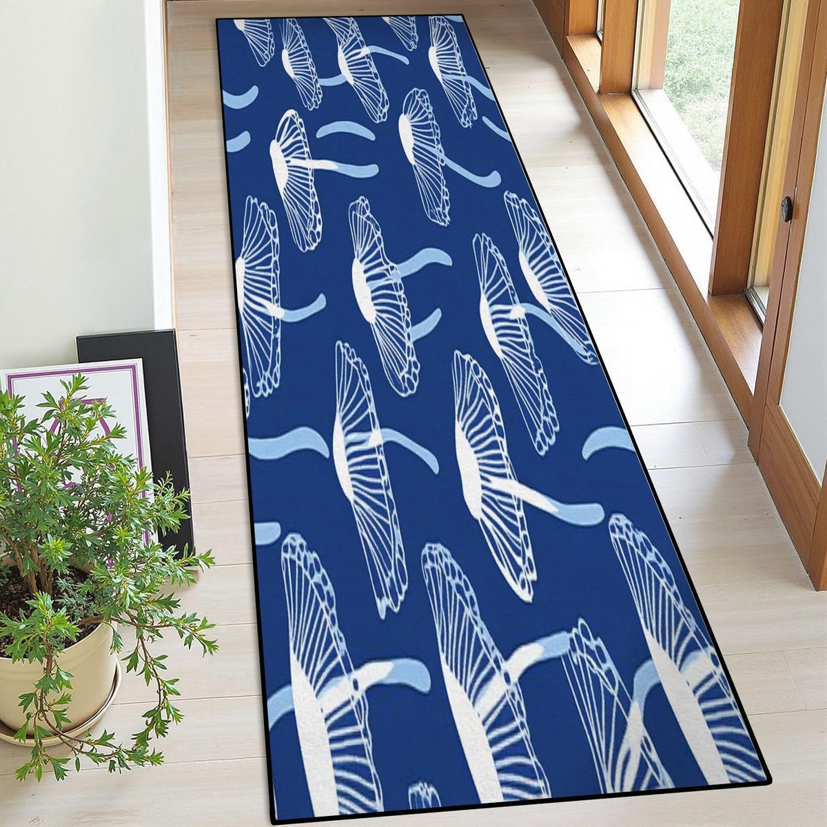Runner Rug Washable 2x6 Seamless Pattern Fish Swimming Against Current Against Crowd Non-Slip Hallway Area Rug Indoor Outdoor Home Decor for Entryway Bathroom Kitchen Carpet Yoga Floor Mat