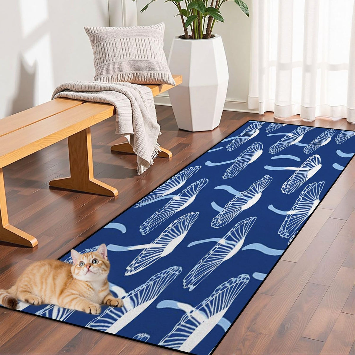 Runner Rug Washable 2x6 Seamless Pattern Fish Swimming Against Current Against Crowd Non-Slip Hallway Area Rug Indoor Outdoor Home Decor for Entryway Bathroom Kitchen Carpet Yoga Floor Mat