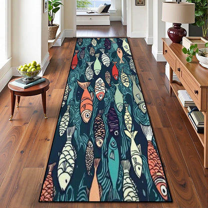 Runner Rug Washable 2x6 Seamless Pattern Fish Swimming Against Current Against Crowd Non-Slip Hallway Area Rug Indoor Outdoor Home Decor for Entryway Bathroom Kitchen Carpet Yoga Floor Mat