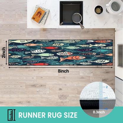 Runner Rug Washable 2x6 Seamless Pattern Fish Swimming Against Current Against Crowd Non-Slip Hallway Area Rug Indoor Outdoor Home Decor for Entryway Bathroom Kitchen Carpet Yoga Floor Mat