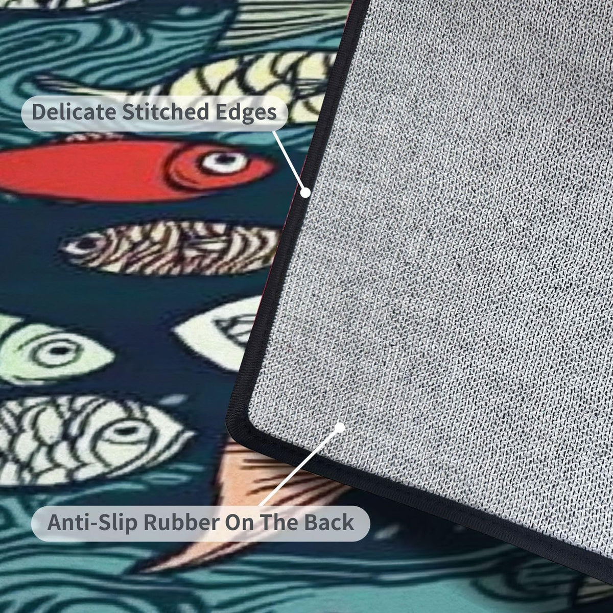 Runner Rug Washable 2x6 Seamless Pattern Fish Swimming Against Current Against Crowd Non-Slip Hallway Area Rug Indoor Outdoor Home Decor for Entryway Bathroom Kitchen Carpet Yoga Floor Mat