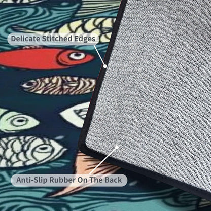 Runner Rug Washable 2x6 Seamless Pattern Fish Swimming Against Current Against Crowd Non-Slip Hallway Area Rug Indoor Outdoor Home Decor for Entryway Bathroom Kitchen Carpet Yoga Floor Mat