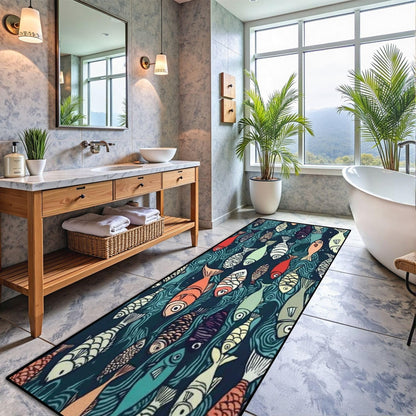Runner Rug Washable 2x6 Seamless Pattern Fish Swimming Against Current Against Crowd Non-Slip Hallway Area Rug Indoor Outdoor Home Decor for Entryway Bathroom Kitchen Carpet Yoga Floor Mat