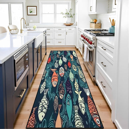 Runner Rug Washable 2x6 Seamless Pattern Fish Swimming Against Current Against Crowd Non-Slip Hallway Area Rug Indoor Outdoor Home Decor for Entryway Bathroom Kitchen Carpet Yoga Floor Mat