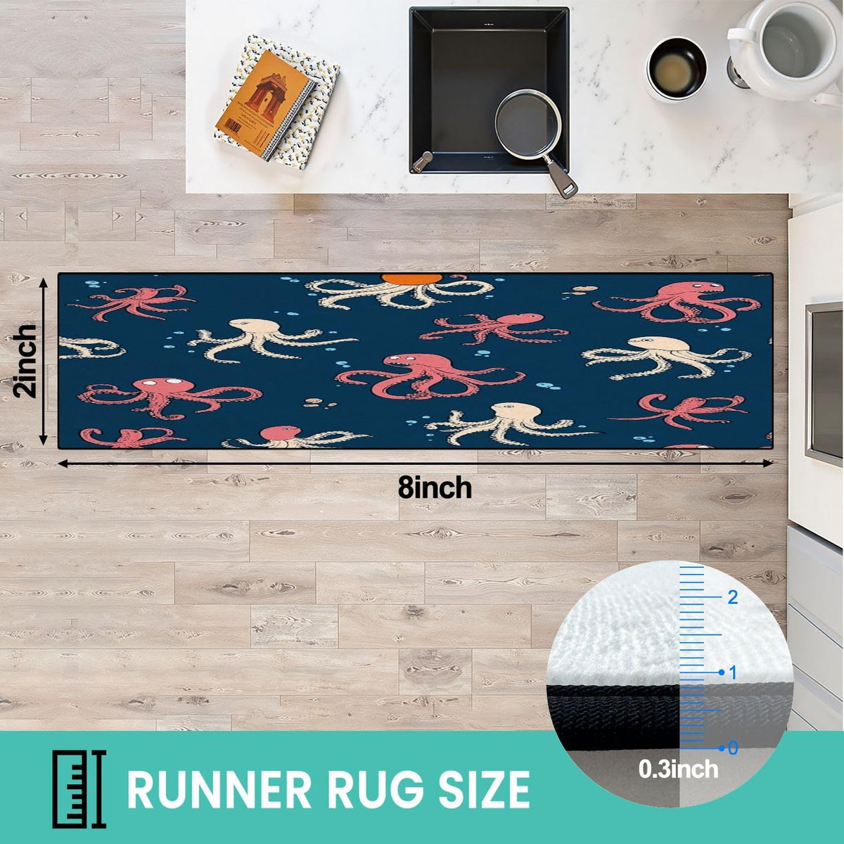 Runner Rug Washable 2x6 Seamless Pattern Fish Swimming Against Current Against Crowd Non-Slip Hallway Area Rug Indoor Outdoor Home Decor for Entryway Bathroom Kitchen Carpet Yoga Floor Mat