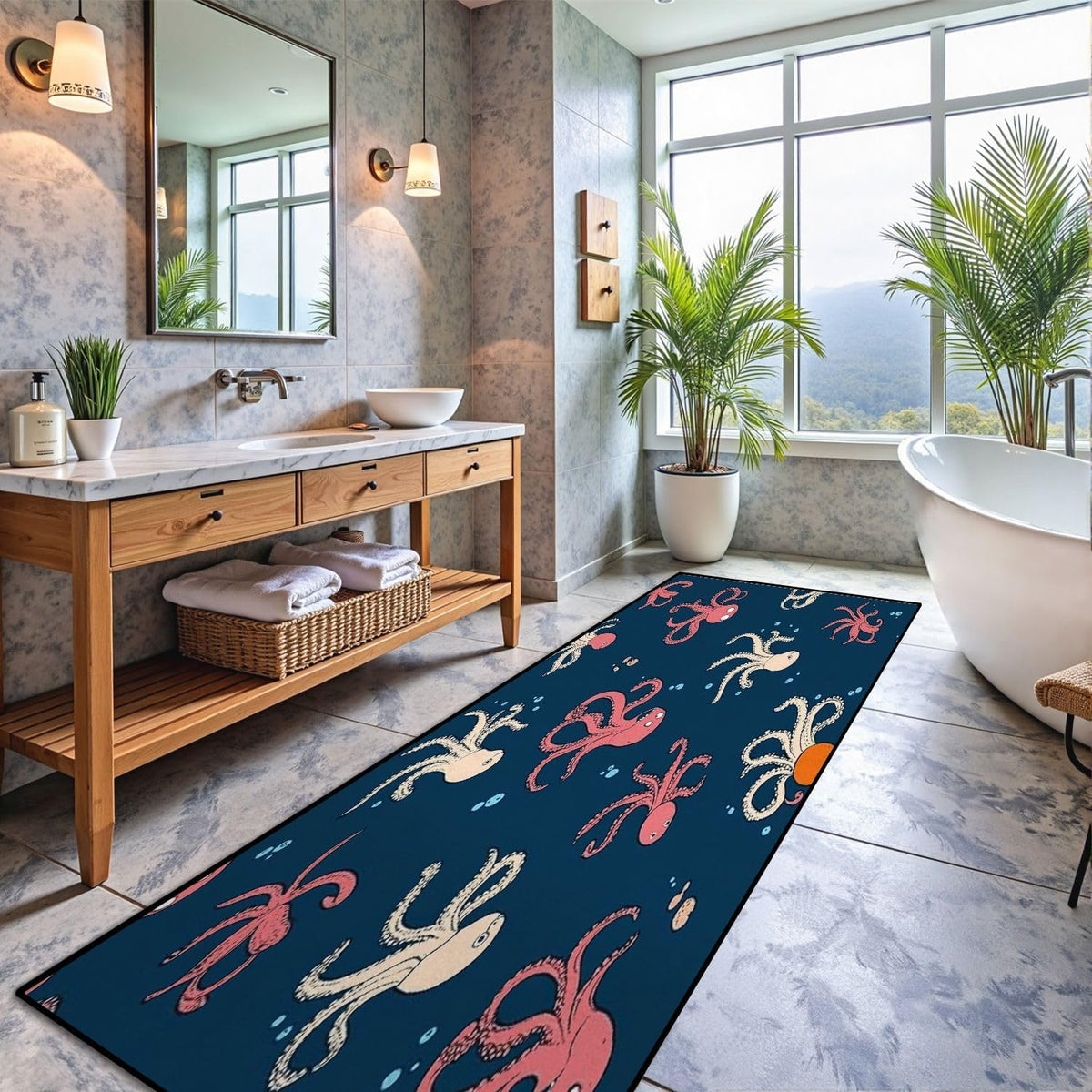 Runner Rug Washable 2x6 Seamless Pattern Fish Swimming Against Current Against Crowd Non-Slip Hallway Area Rug Indoor Outdoor Home Decor for Entryway Bathroom Kitchen Carpet Yoga Floor Mat
