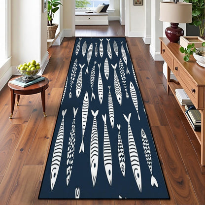 Runner Rug Washable 2x6 Seamless Pattern Fish Swimming Against Current Against Crowd Non-Slip Hallway Area Rug Indoor Outdoor Home Decor for Entryway Bathroom Kitchen Carpet Yoga Floor Mat