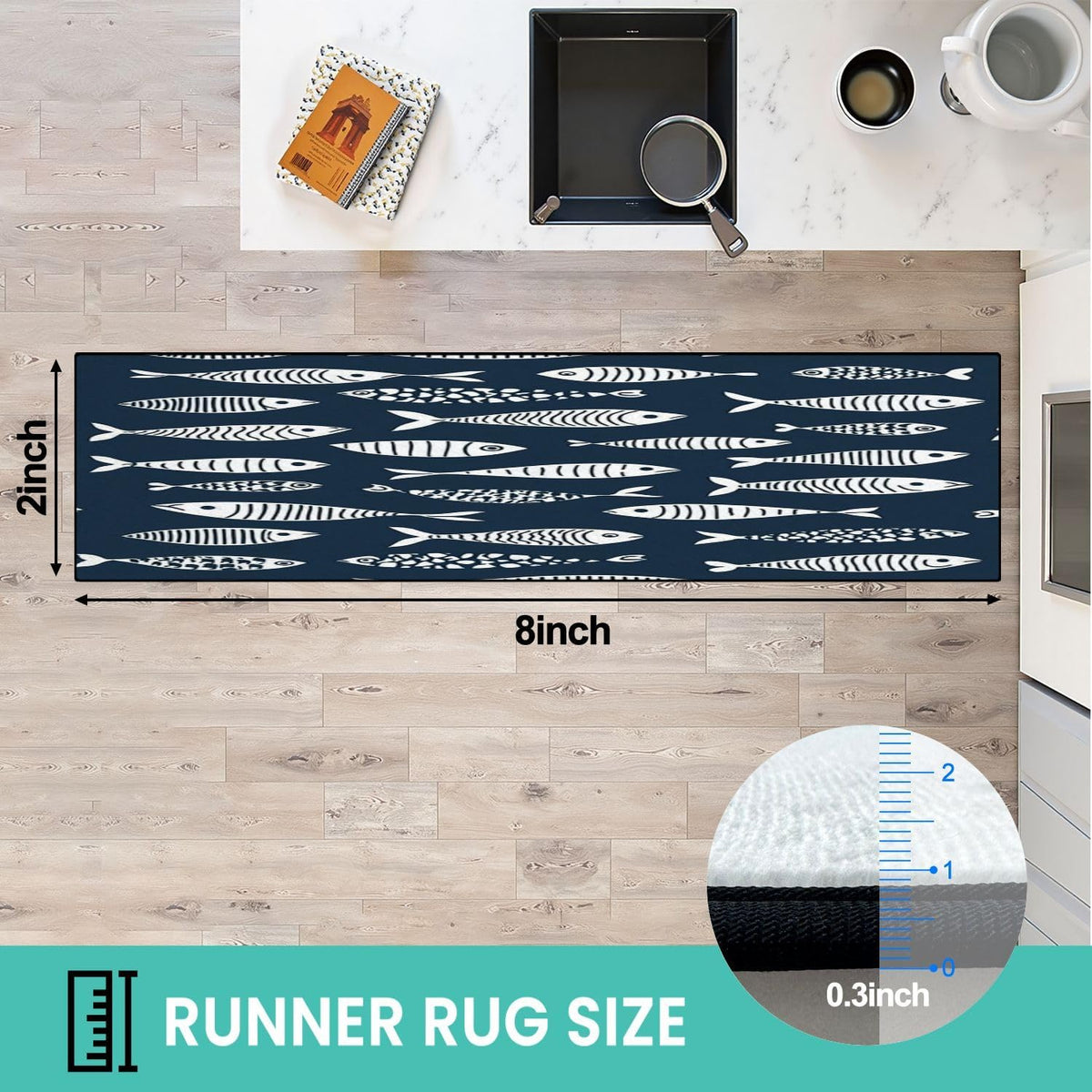 Runner Rug Washable 2x6 Seamless Pattern Fish Swimming Against Current Against Crowd Non-Slip Hallway Area Rug Indoor Outdoor Home Decor for Entryway Bathroom Kitchen Carpet Yoga Floor Mat