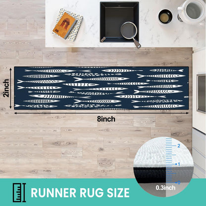 Runner Rug Washable 2x6 Seamless Pattern Fish Swimming Against Current Against Crowd Non-Slip Hallway Area Rug Indoor Outdoor Home Decor for Entryway Bathroom Kitchen Carpet Yoga Floor Mat