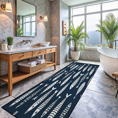 Runner Rug Washable 2x6 Seamless Pattern Fish Swimming Against Current Against Crowd Non-Slip Hallway Area Rug Indoor Outdoor Home Decor for Entryway Bathroom Kitchen Carpet Yoga Floor Mat