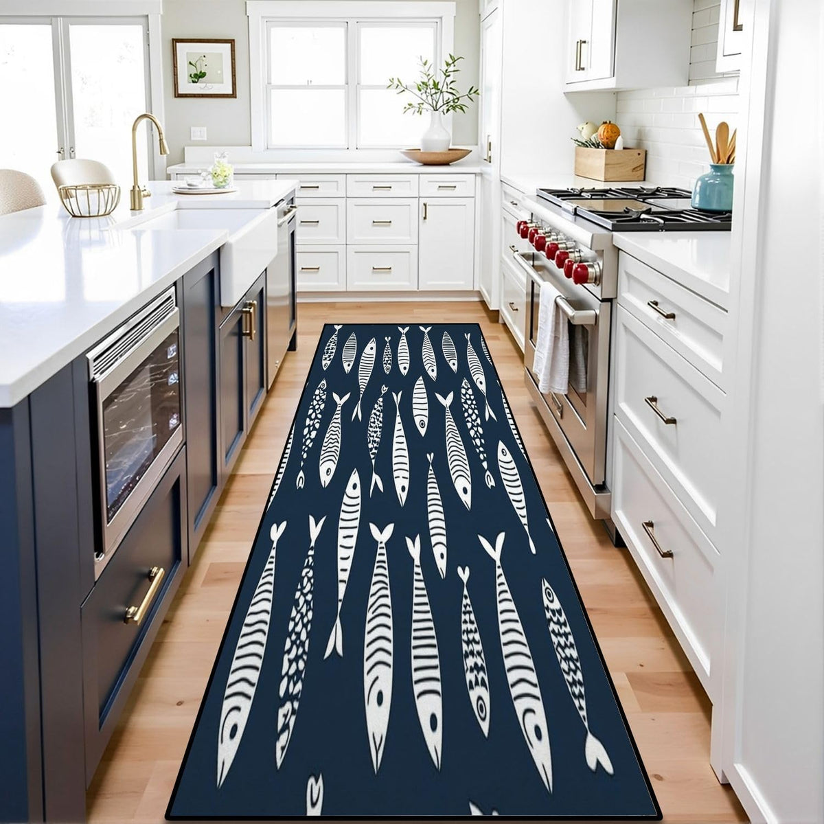 Runner Rug Washable 2x6 Seamless Pattern Fish Swimming Against Current Against Crowd Non-Slip Hallway Area Rug Indoor Outdoor Home Decor for Entryway Bathroom Kitchen Carpet Yoga Floor Mat