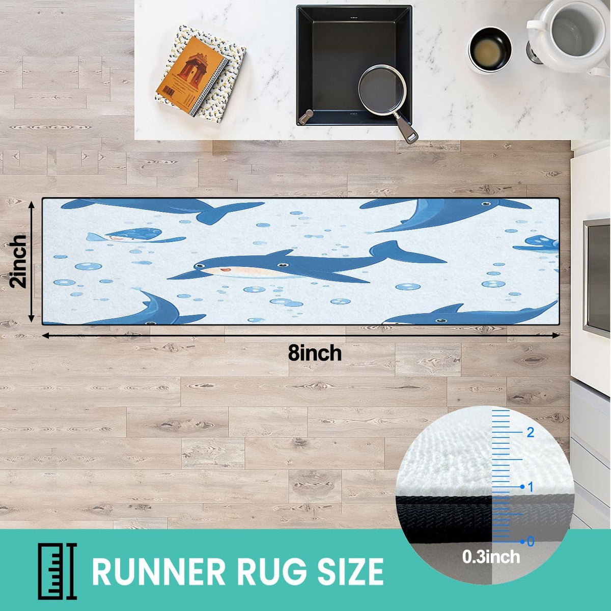Runner Rug Washable 2x6 Seamless Pattern Fish Swimming Against Current Against Crowd Non-Slip Hallway Area Rug Indoor Outdoor Home Decor for Entryway Bathroom Kitchen Carpet Yoga Floor Mat