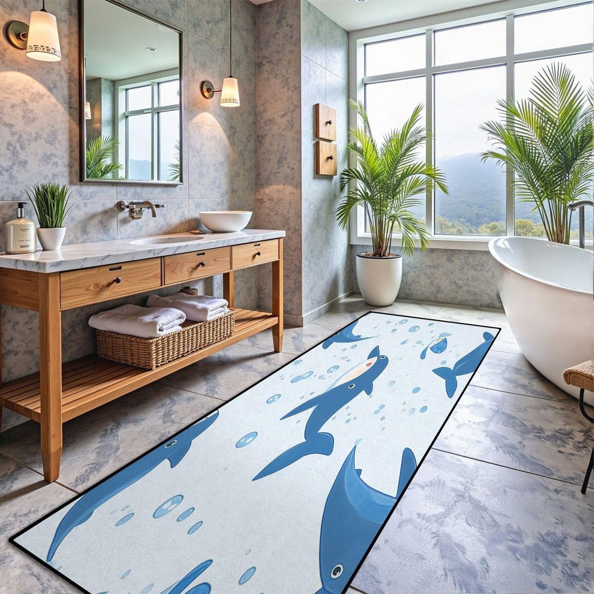 Runner Rug Washable 2x6 Seamless Pattern Fish Swimming Against Current Against Crowd Non-Slip Hallway Area Rug Indoor Outdoor Home Decor for Entryway Bathroom Kitchen Carpet Yoga Floor Mat