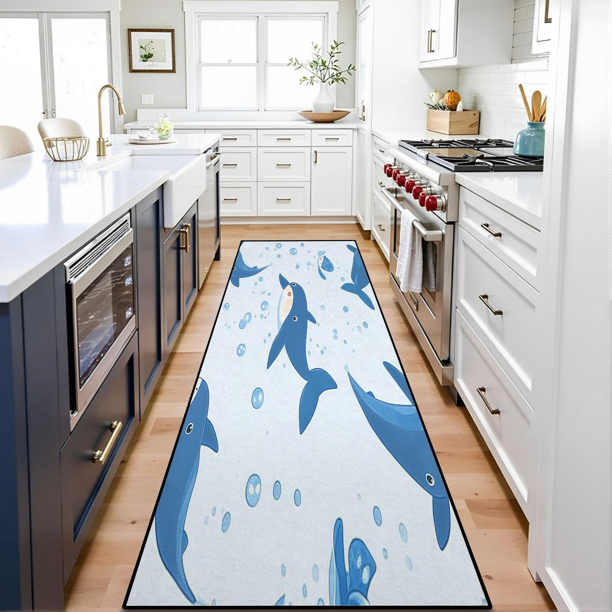 Runner Rug Washable 2x6 Seamless Pattern Fish Swimming Against Current Against Crowd Non-Slip Hallway Area Rug Indoor Outdoor Home Decor for Entryway Bathroom Kitchen Carpet Yoga Floor Mat