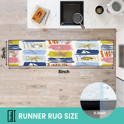 Runner Rug Washable 2x6 Seamless Pattern Fish Swimming Against Current Against Crowd Non-Slip Hallway Area Rug Indoor Outdoor Home Decor for Entryway Bathroom Kitchen Carpet Yoga Floor Mat