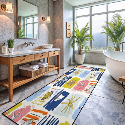 Runner Rug Washable 2x6 Seamless Pattern Fish Swimming Against Current Against Crowd Non-Slip Hallway Area Rug Indoor Outdoor Home Decor for Entryway Bathroom Kitchen Carpet Yoga Floor Mat