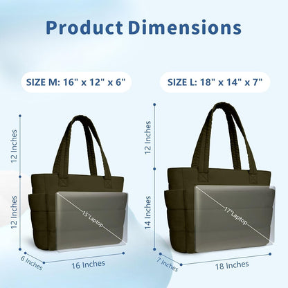 Puffer Tote Bag for Women, Lightweight Puffy Handbag with Compartments, Quilted Shoulder Bag for Work, Travel, Gym - Colors A
