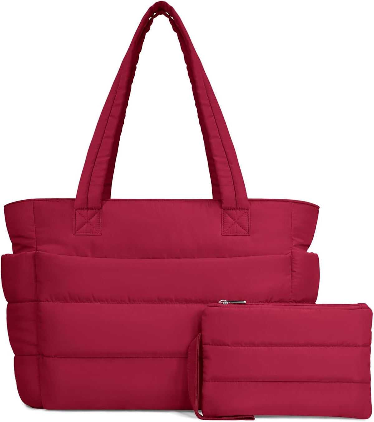 Puffer Tote Bag for Women, Lightweight Puffy Handbag with Compartments, Quilted Shoulder Bag for Work, Travel, Gym - Colors A