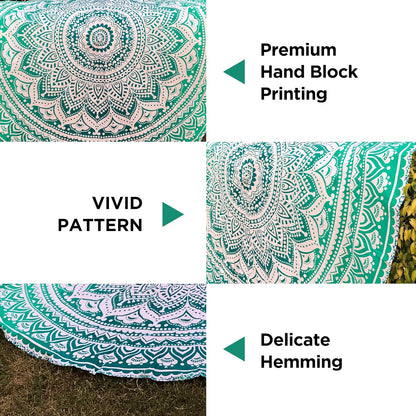 Large Green Ombre Mandala Tapestry Wall Hanging,Indian Cotton Beach Throw Blanket Hippie Queen Boho Décor,Meditation Yoga Mat Rugs,82x92 Inches