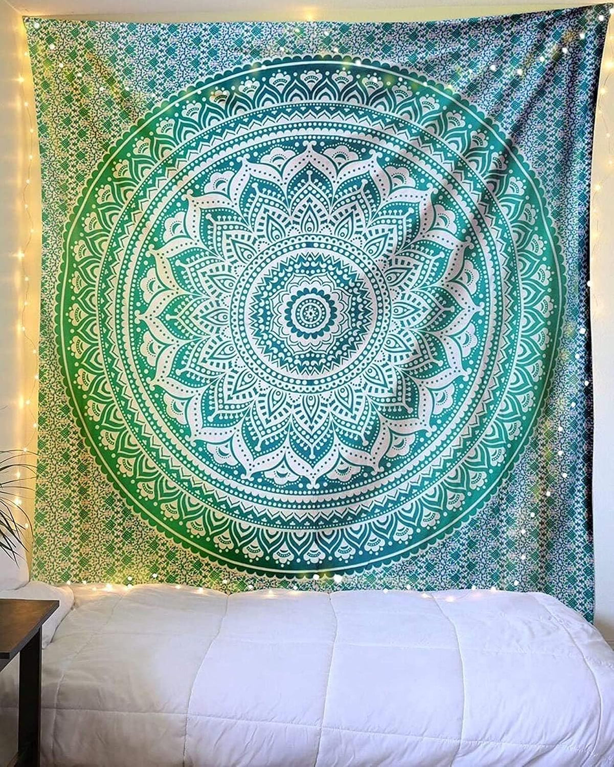 Large Green Ombre Mandala Tapestry Wall Hanging,Indian Cotton Beach Throw Blanket Hippie Queen Boho Décor,Meditation Yoga Mat Rugs,82x92 Inches