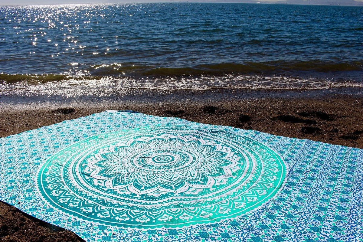 Large Green Ombre Mandala Tapestry Wall Hanging,Indian Cotton Beach Throw Blanket Hippie Queen Boho Décor,Meditation Yoga Mat Rugs,82x92 Inches