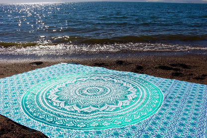 Large Green Ombre Mandala Tapestry Wall Hanging,Indian Cotton Beach Throw Blanket Hippie Queen Boho Décor,Meditation Yoga Mat Rugs,82x92 Inches