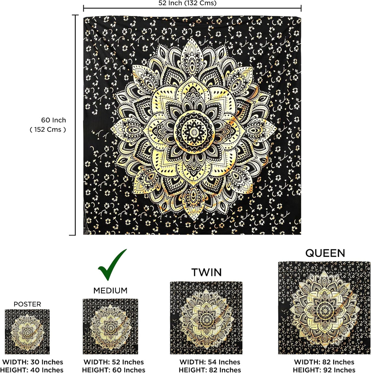 Large Green Ombre Mandala Tapestry Wall Hanging,Indian Cotton Beach Throw Blanket Hippie Queen Boho Décor,Meditation Yoga Mat Rugs,82x92 Inches