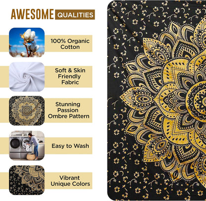 Large Green Ombre Mandala Tapestry Wall Hanging,Indian Cotton Beach Throw Blanket Hippie Queen Boho Décor,Meditation Yoga Mat Rugs,82x92 Inches