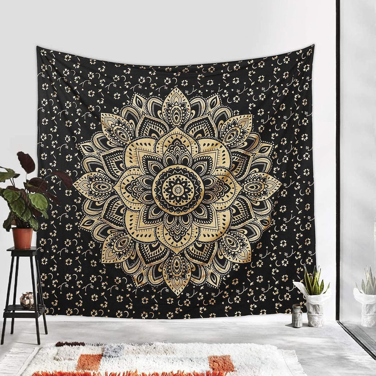 Large Green Ombre Mandala Tapestry Wall Hanging,Indian Cotton Beach Throw Blanket Hippie Queen Boho Décor,Meditation Yoga Mat Rugs,82x92 Inches
