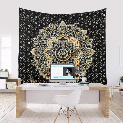 Large Green Ombre Mandala Tapestry Wall Hanging,Indian Cotton Beach Throw Blanket Hippie Queen Boho Décor,Meditation Yoga Mat Rugs,82x92 Inches