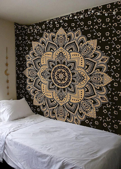 Large Green Ombre Mandala Tapestry Wall Hanging,Indian Cotton Beach Throw Blanket Hippie Queen Boho Décor,Meditation Yoga Mat Rugs,82x92 Inches