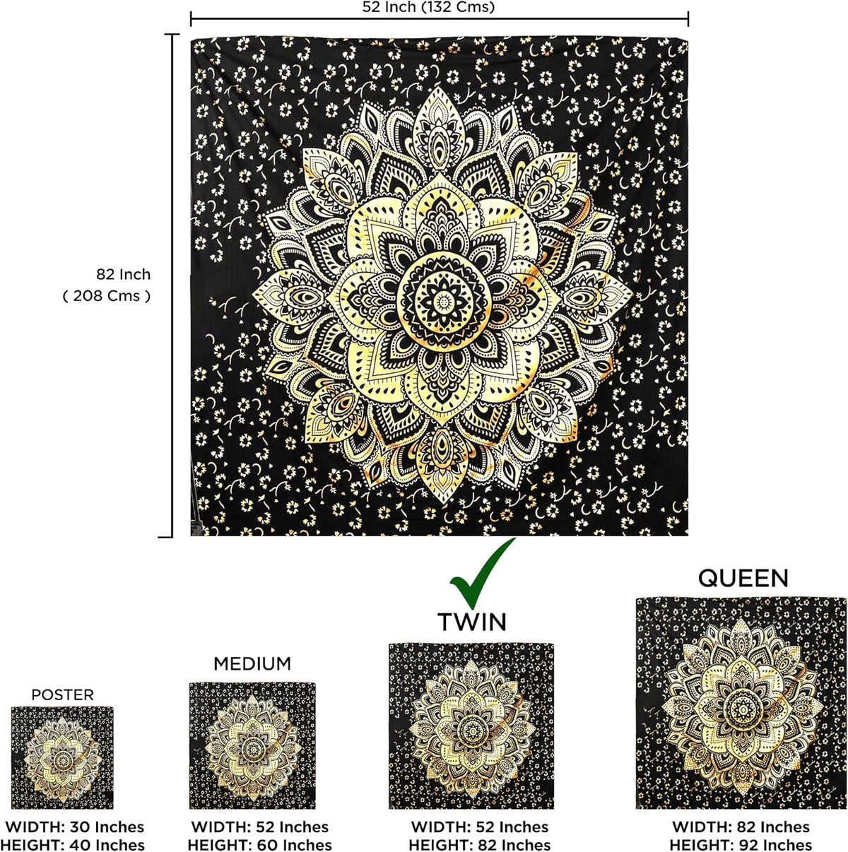 Large Green Ombre Mandala Tapestry Wall Hanging,Indian Cotton Beach Throw Blanket Hippie Queen Boho Décor,Meditation Yoga Mat Rugs,82x92 Inches