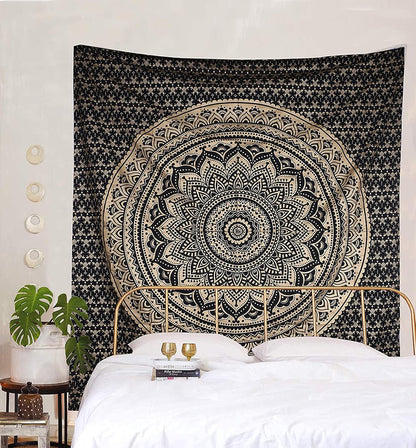 Large Green Ombre Mandala Tapestry Wall Hanging,Indian Cotton Beach Throw Blanket Hippie Queen Boho Décor,Meditation Yoga Mat Rugs,82x92 Inches
