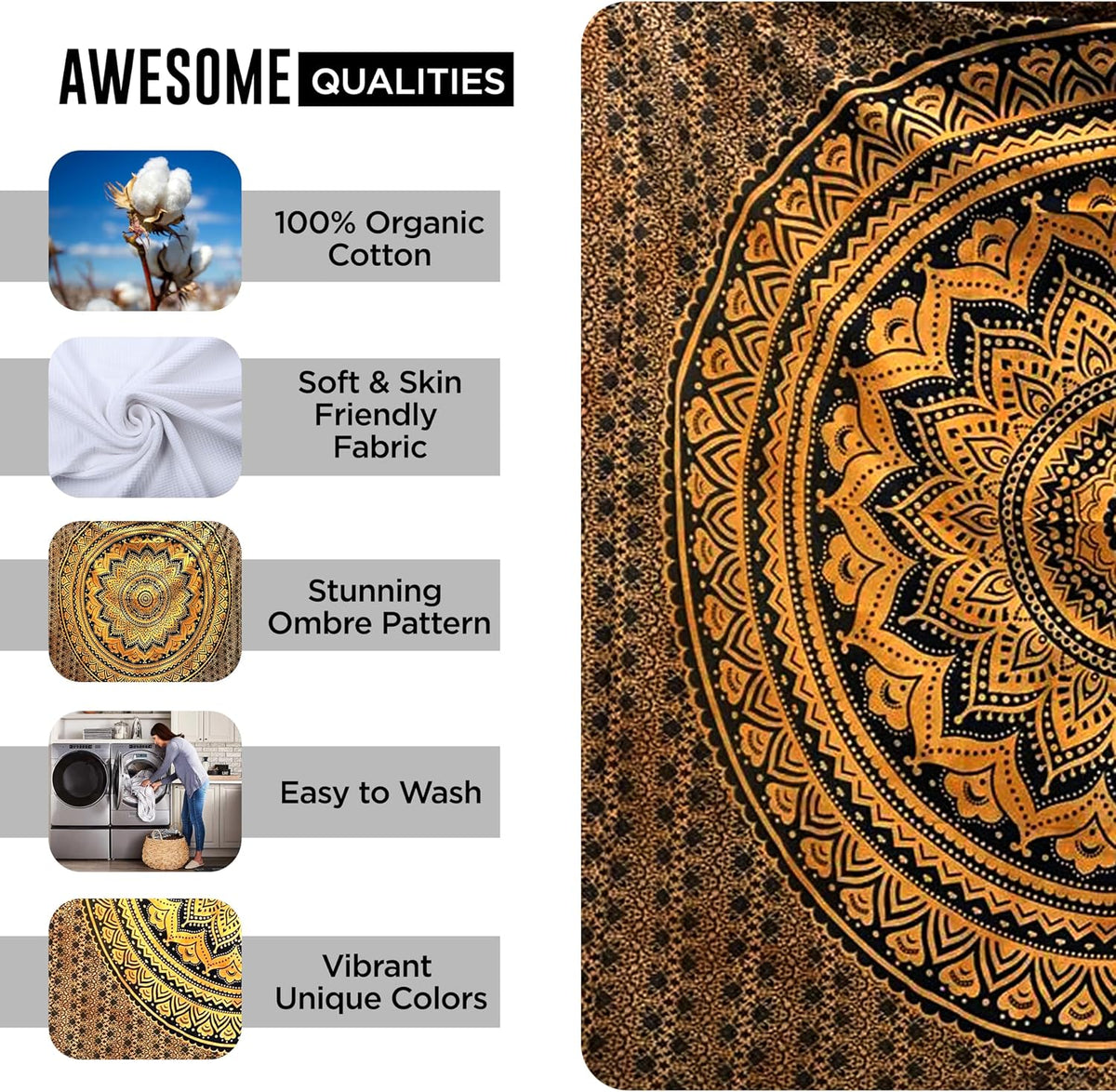 Large Green Ombre Mandala Tapestry Wall Hanging,Indian Cotton Beach Throw Blanket Hippie Queen Boho Décor,Meditation Yoga Mat Rugs,82x92 Inches