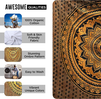 Large Green Ombre Mandala Tapestry Wall Hanging,Indian Cotton Beach Throw Blanket Hippie Queen Boho Décor,Meditation Yoga Mat Rugs,82x92 Inches