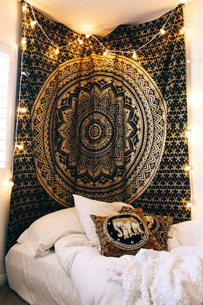Large Green Ombre Mandala Tapestry Wall Hanging,Indian Cotton Beach Throw Blanket Hippie Queen Boho Décor,Meditation Yoga Mat Rugs,82x92 Inches