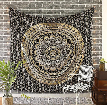 Large Green Ombre Mandala Tapestry Wall Hanging,Indian Cotton Beach Throw Blanket Hippie Queen Boho Décor,Meditation Yoga Mat Rugs,82x92 Inches