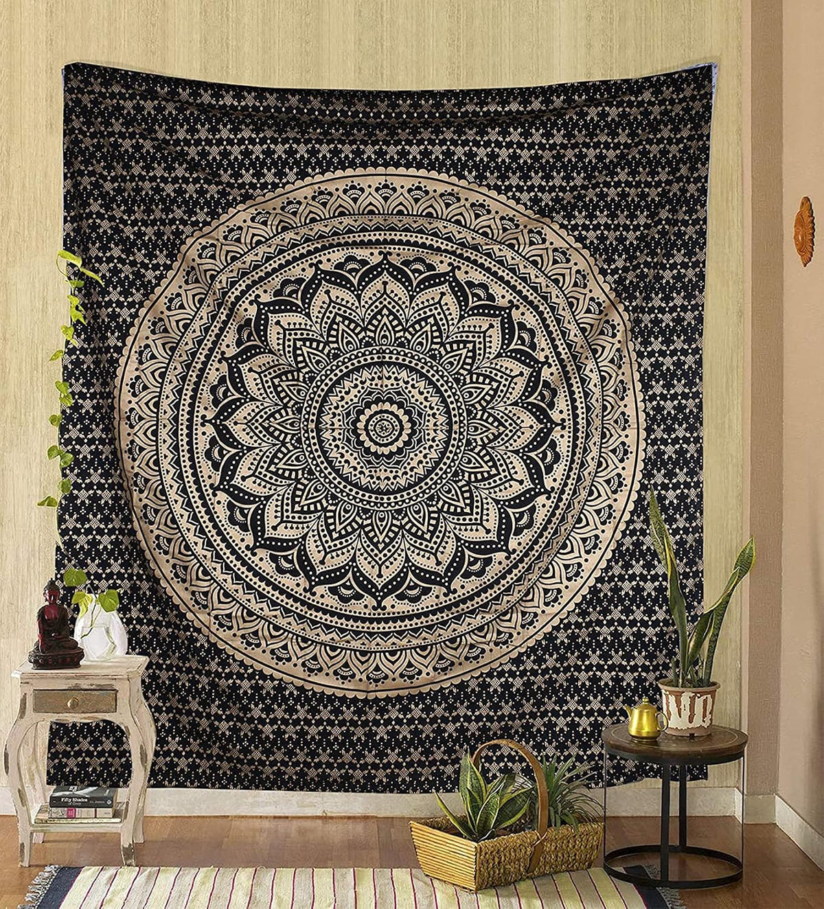 Large Green Ombre Mandala Tapestry Wall Hanging,Indian Cotton Beach Throw Blanket Hippie Queen Boho Décor,Meditation Yoga Mat Rugs,82x92 Inches