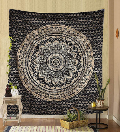 Large Green Ombre Mandala Tapestry Wall Hanging,Indian Cotton Beach Throw Blanket Hippie Queen Boho Décor,Meditation Yoga Mat Rugs,82x92 Inches
