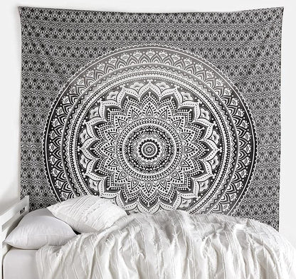 Large Green Ombre Mandala Tapestry Wall Hanging,Indian Cotton Beach Throw Blanket Hippie Queen Boho Décor,Meditation Yoga Mat Rugs,82x92 Inches