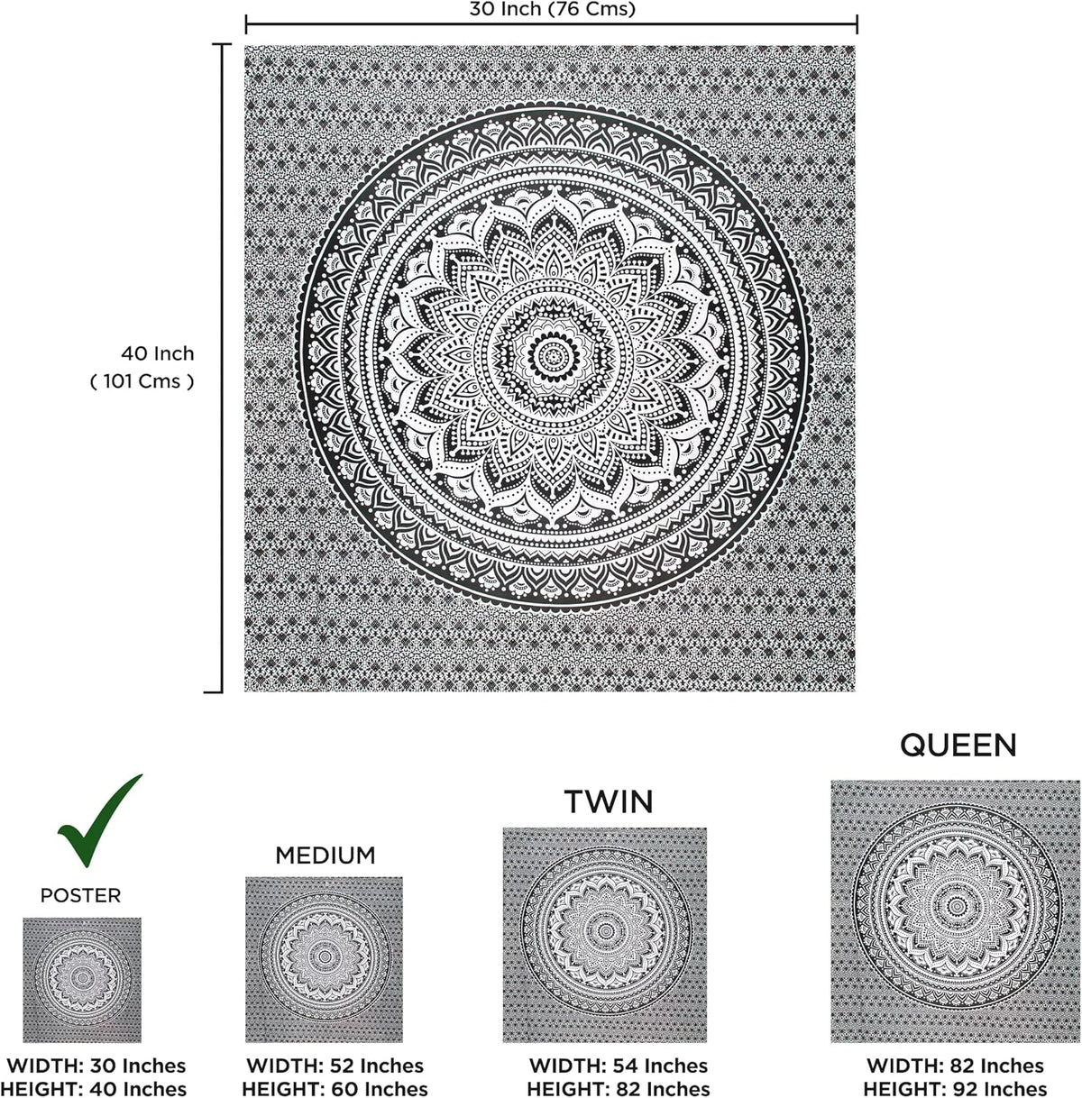 Large Green Ombre Mandala Tapestry Wall Hanging,Indian Cotton Beach Throw Blanket Hippie Queen Boho Décor,Meditation Yoga Mat Rugs,82x92 Inches