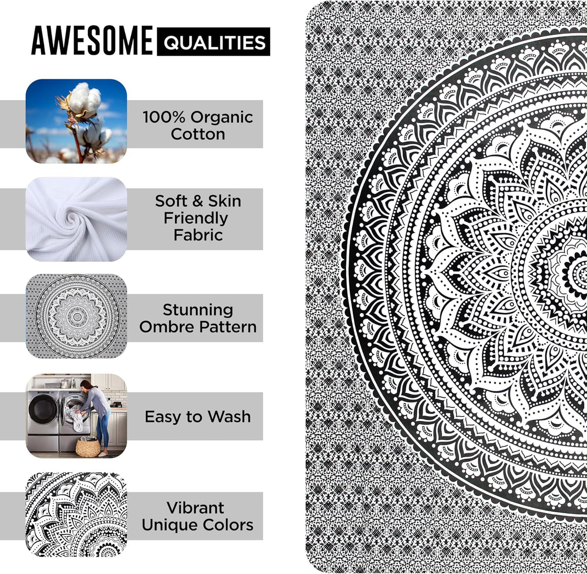 Large Green Ombre Mandala Tapestry Wall Hanging,Indian Cotton Beach Throw Blanket Hippie Queen Boho Décor,Meditation Yoga Mat Rugs,82x92 Inches