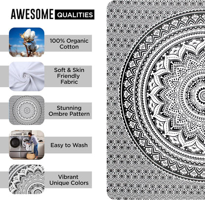 Large Green Ombre Mandala Tapestry Wall Hanging,Indian Cotton Beach Throw Blanket Hippie Queen Boho Décor,Meditation Yoga Mat Rugs,82x92 Inches