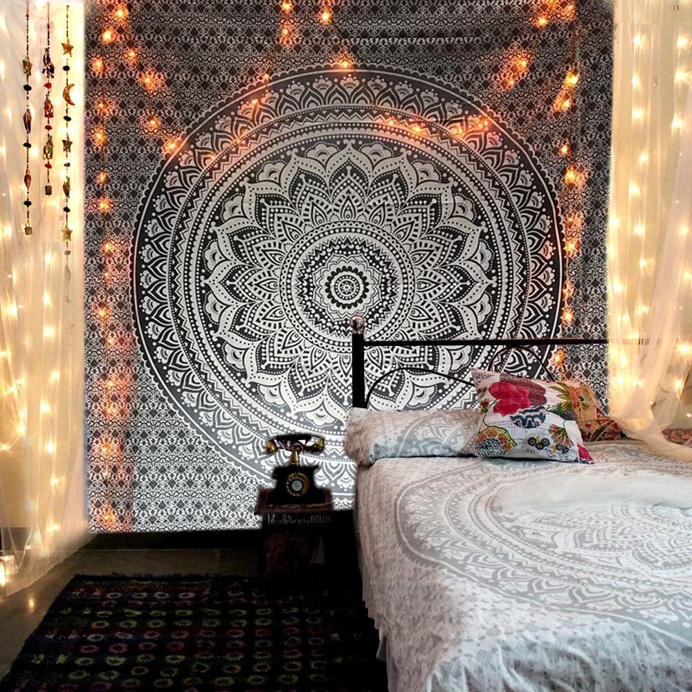 Large Green Ombre Mandala Tapestry Wall Hanging,Indian Cotton Beach Throw Blanket Hippie Queen Boho Décor,Meditation Yoga Mat Rugs,82x92 Inches