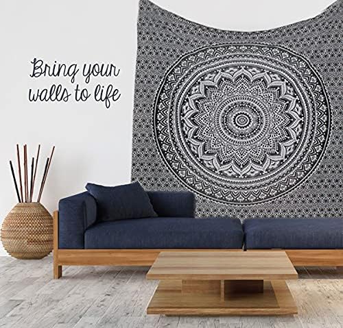 Large Green Ombre Mandala Tapestry Wall Hanging,Indian Cotton Beach Throw Blanket Hippie Queen Boho Décor,Meditation Yoga Mat Rugs,82x92 Inches