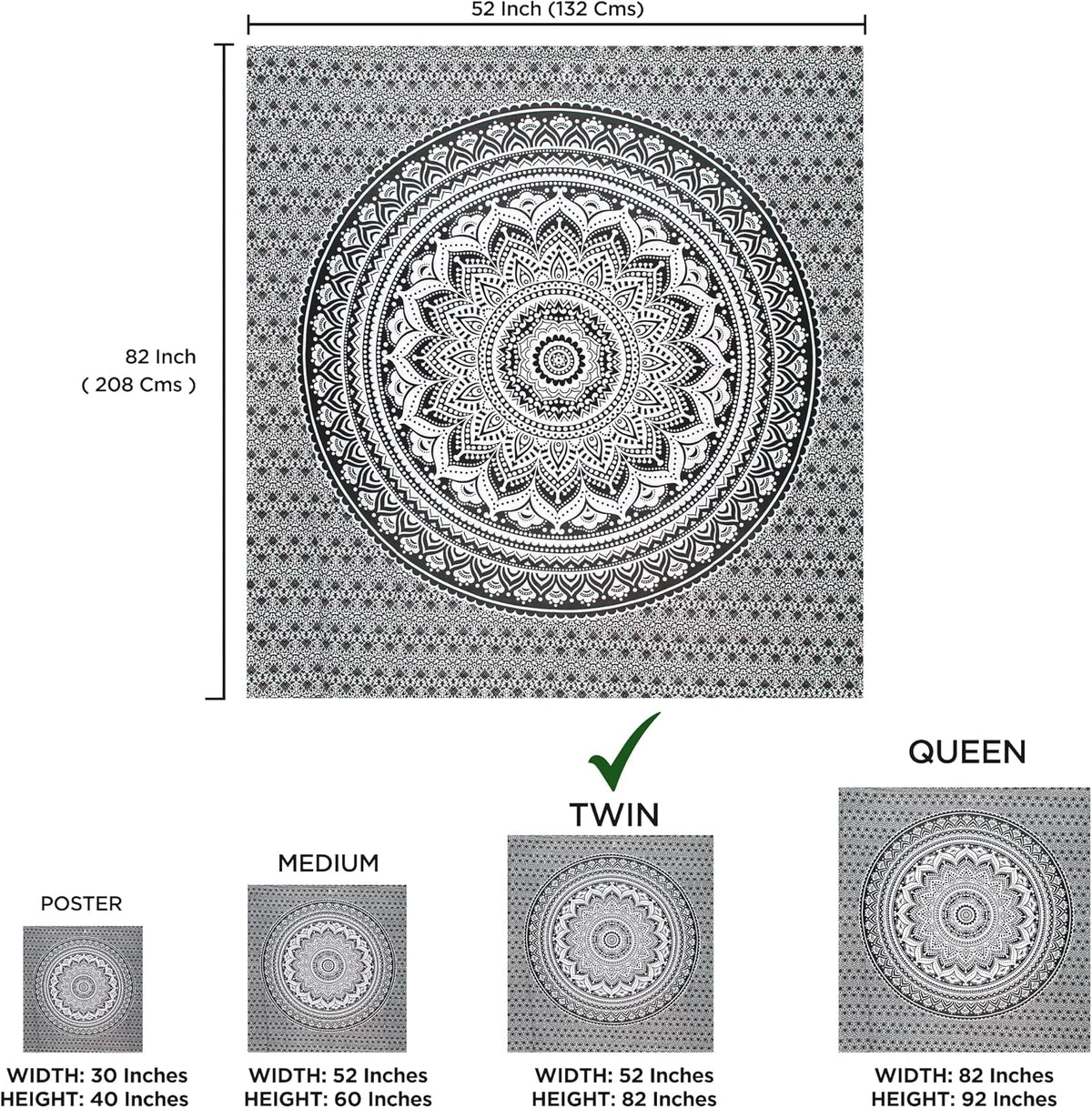 Large Green Ombre Mandala Tapestry Wall Hanging,Indian Cotton Beach Throw Blanket Hippie Queen Boho Décor,Meditation Yoga Mat Rugs,82x92 Inches