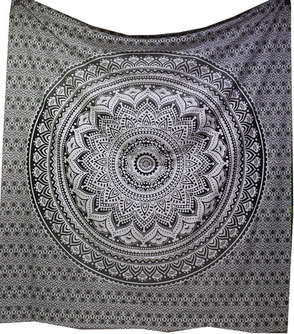 Large Green Ombre Mandala Tapestry Wall Hanging,Indian Cotton Beach Throw Blanket Hippie Queen Boho Décor,Meditation Yoga Mat Rugs,82x92 Inches